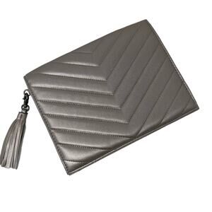 Neiman Marcus Soft Metallic Tassel Clutch Gold